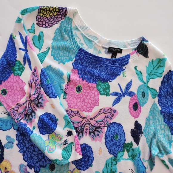 Talbots Sweaters - Talbots Petites Floral‎ Butterfly Print 3/4 Sleeve Button Back Sweater Top MP